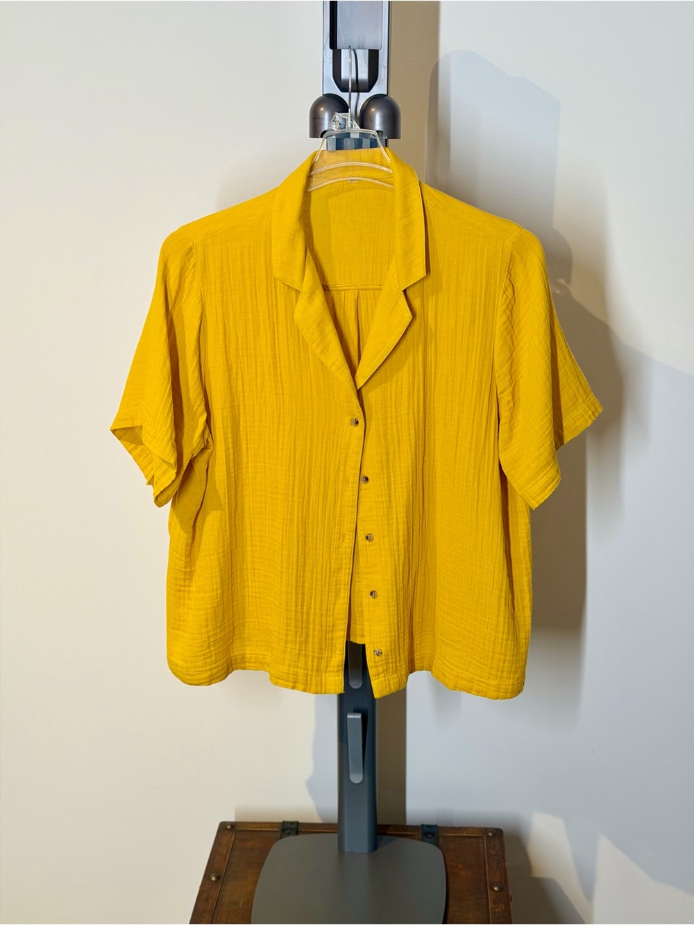 Men's Short Sleeve Button-Up Shirt in Mustard Yellow
